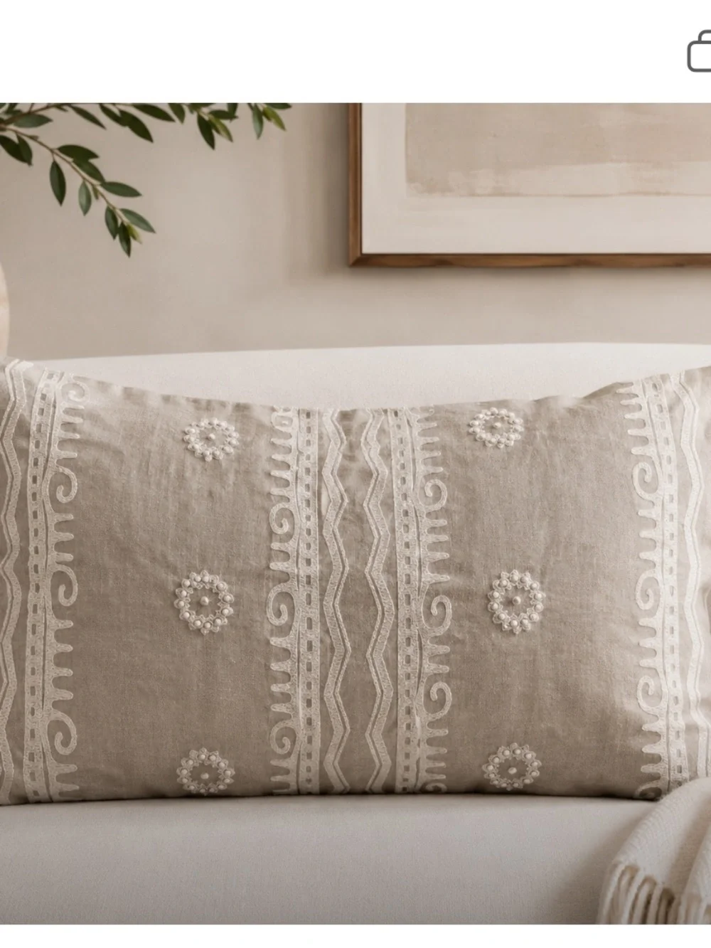 Pottery Barn Linen Embroidered Accent Pillow Sham Beige NWOT